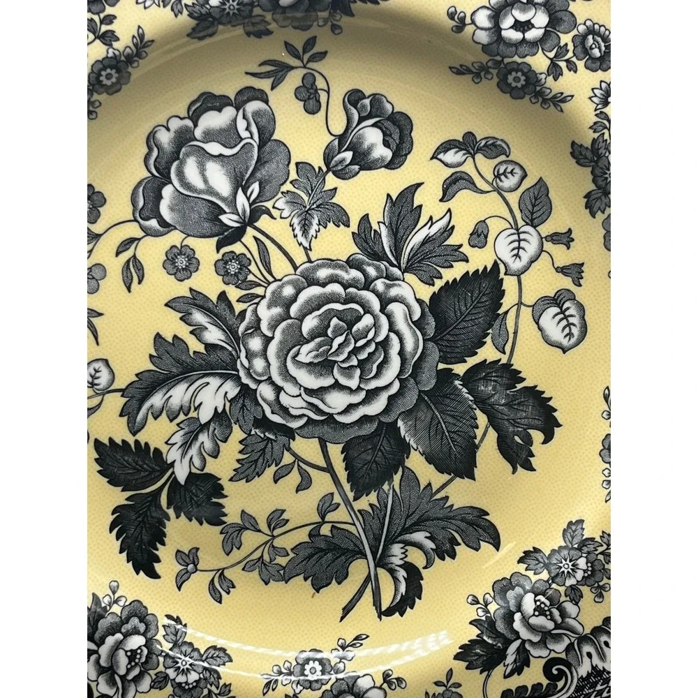 Spode British Flowers Rosa‎ plate, England Archive Collection Yellow Black 9.5